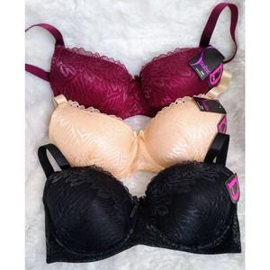 3 bras 34 D padded Sofra lace elastic underwire shimmery 34D